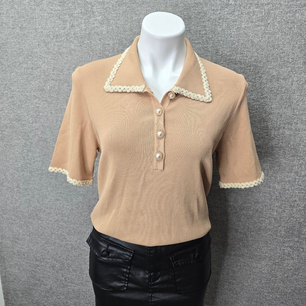 ALEXIA ADMOR BRIANNA KNIT TOP, BEIGE COLOR, SIZE L